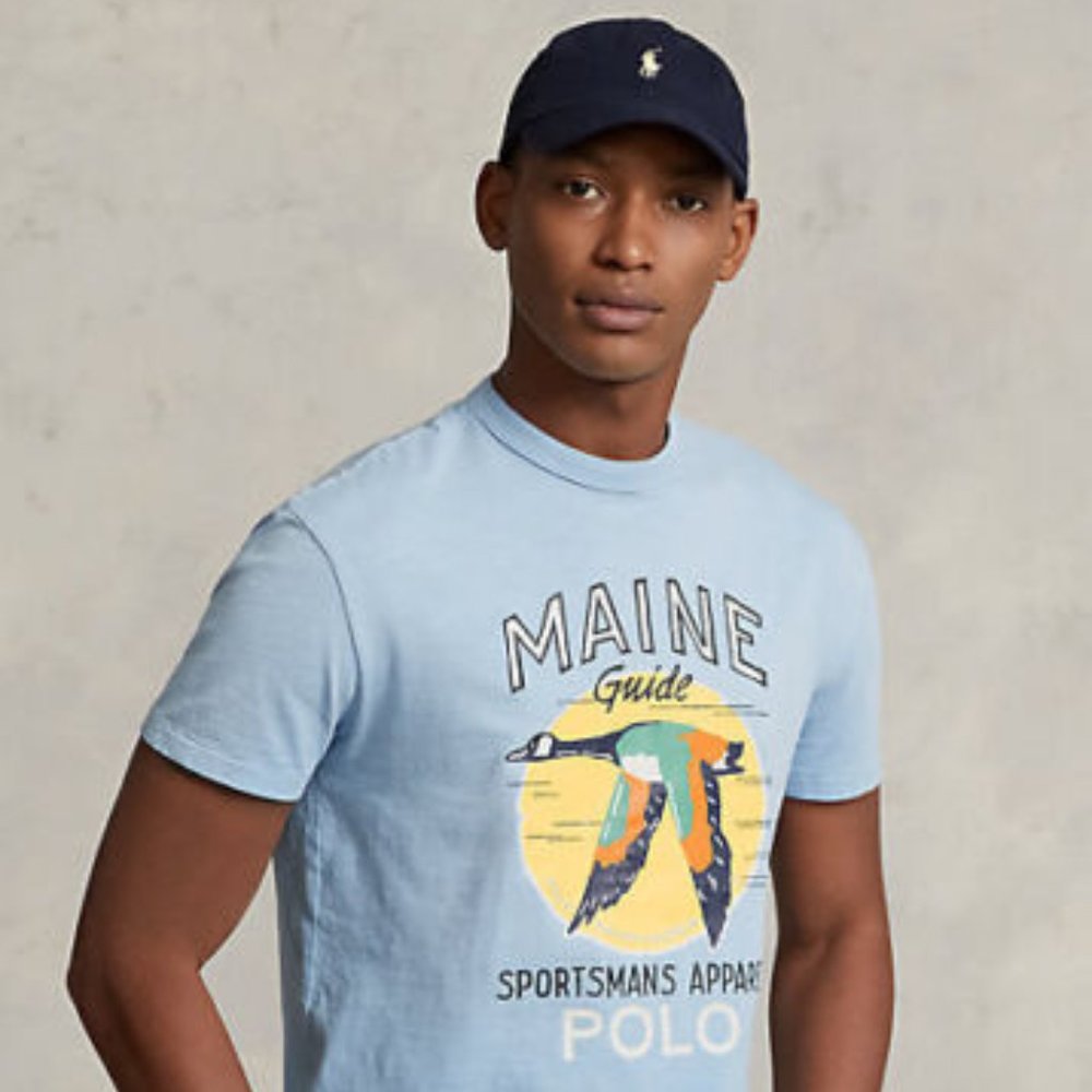 Polo Ralph Lauren Classic Fit Jersey Graphic T-Shirt Maine Guide Men's XL Blue